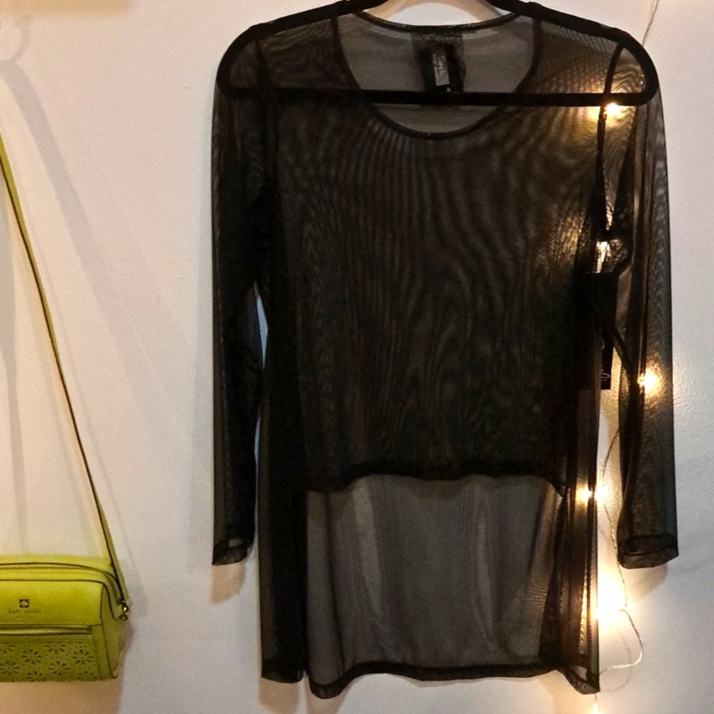 NWT Sympli Transparent Black Tunic Longer In Back